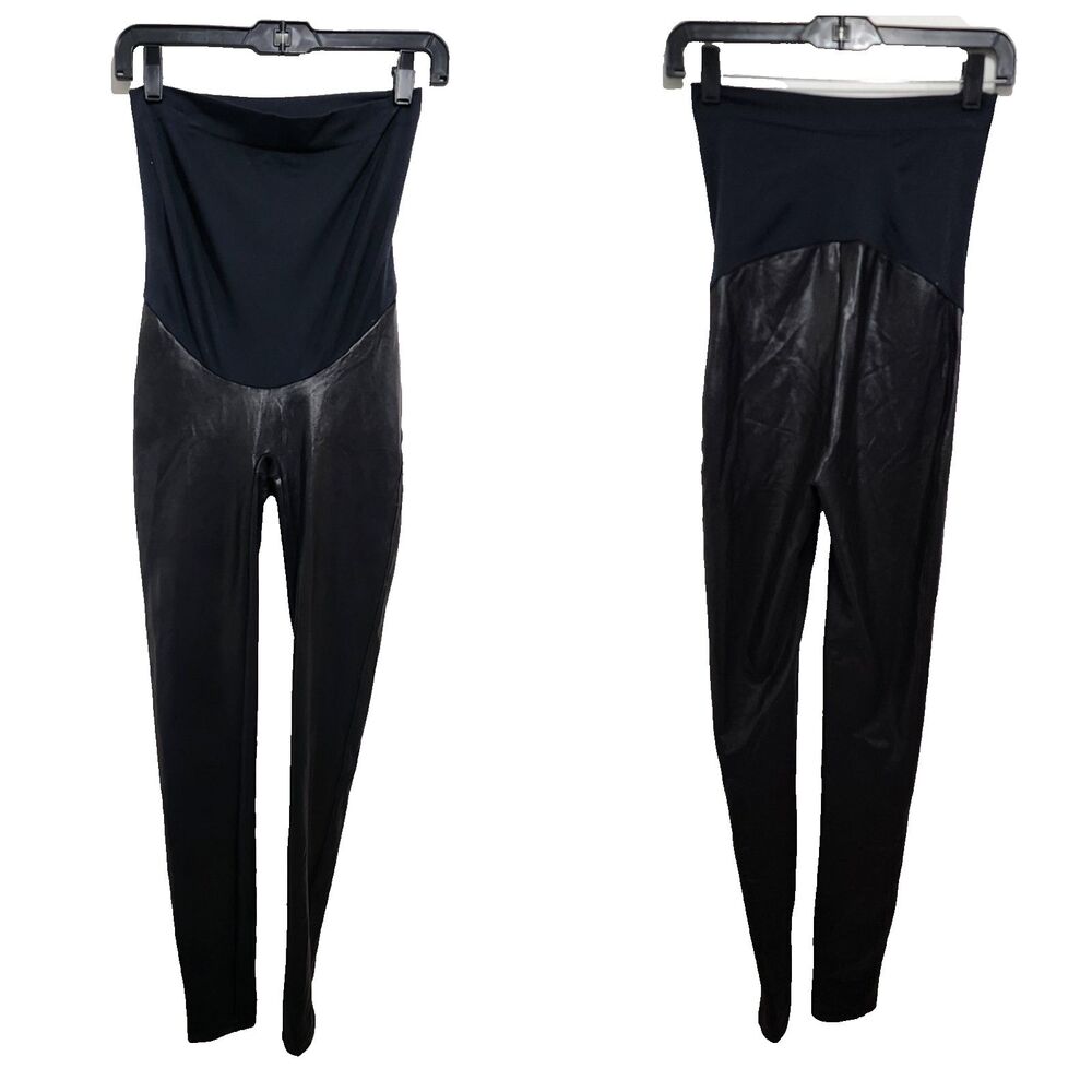 Spanx Mama Maternity Faux Leather Leggings Women’s Size M Very Black Stretch
